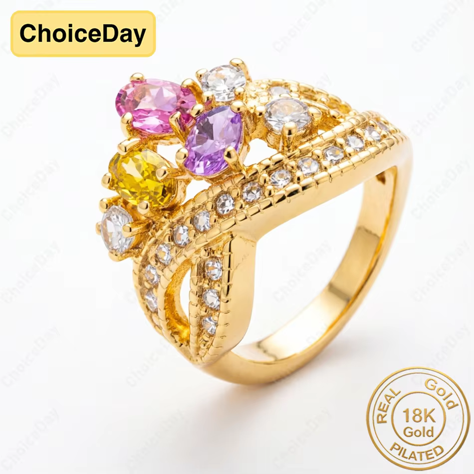 Bague en zircon coloré plaqué or 18 carats pour femmes, accessoires de mode pour mariage et fête