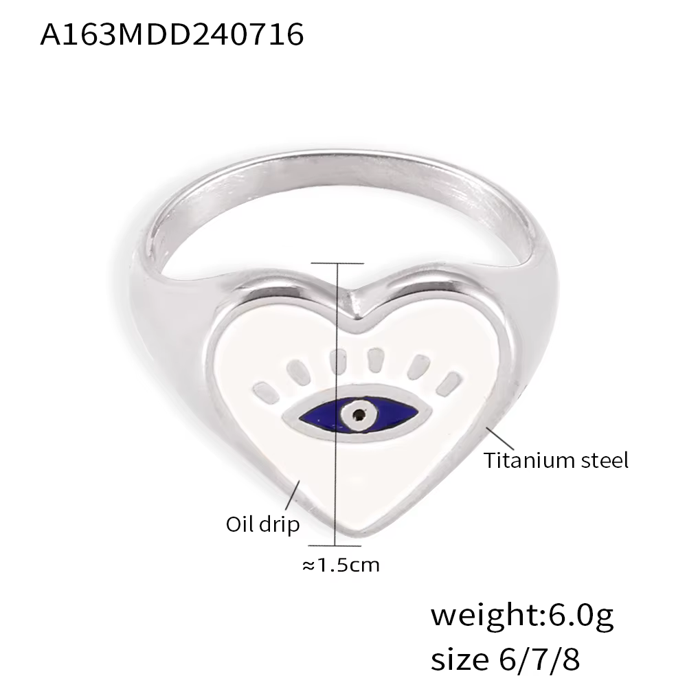 Bague Cœur Plaqué Or Œil de Diable Porte-Bonheur pour Femme, en Acier Inoxydable, Étanche, Style Quo