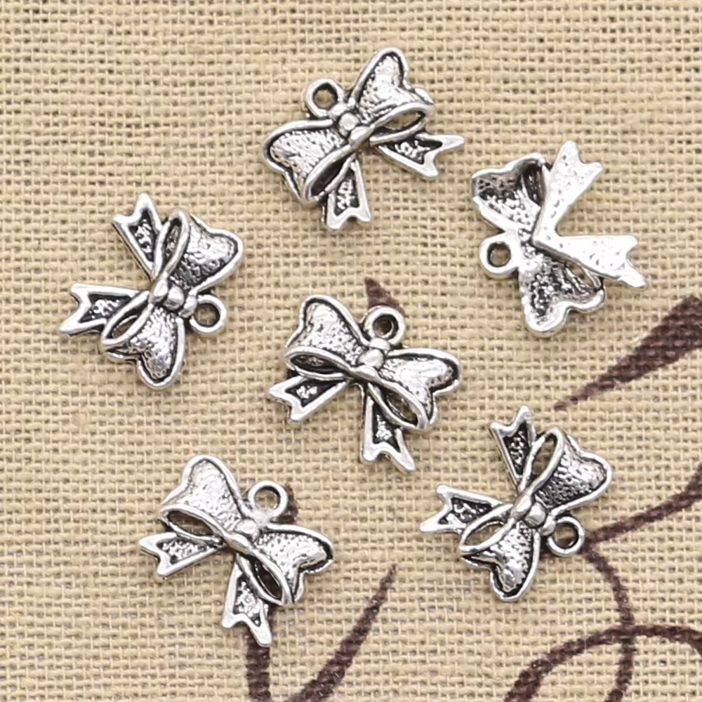 50 pièces breloques nœud papillon 11x10mm Antique Bronze argent couleur pendentifs bricolage collier
