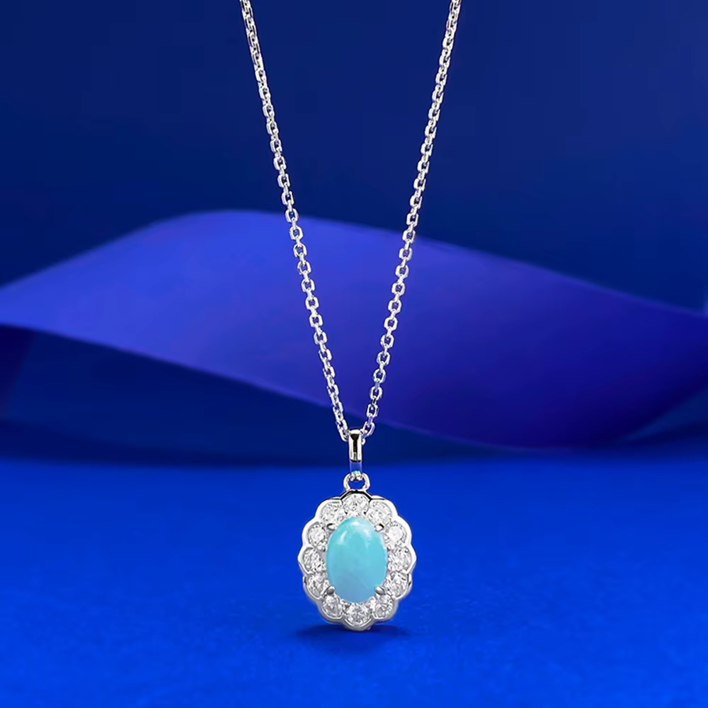 Wong Rain solide 925 argent Sterling 6*9 MM ovale Larimar haute teneur en carbone diamant gemmes Vin