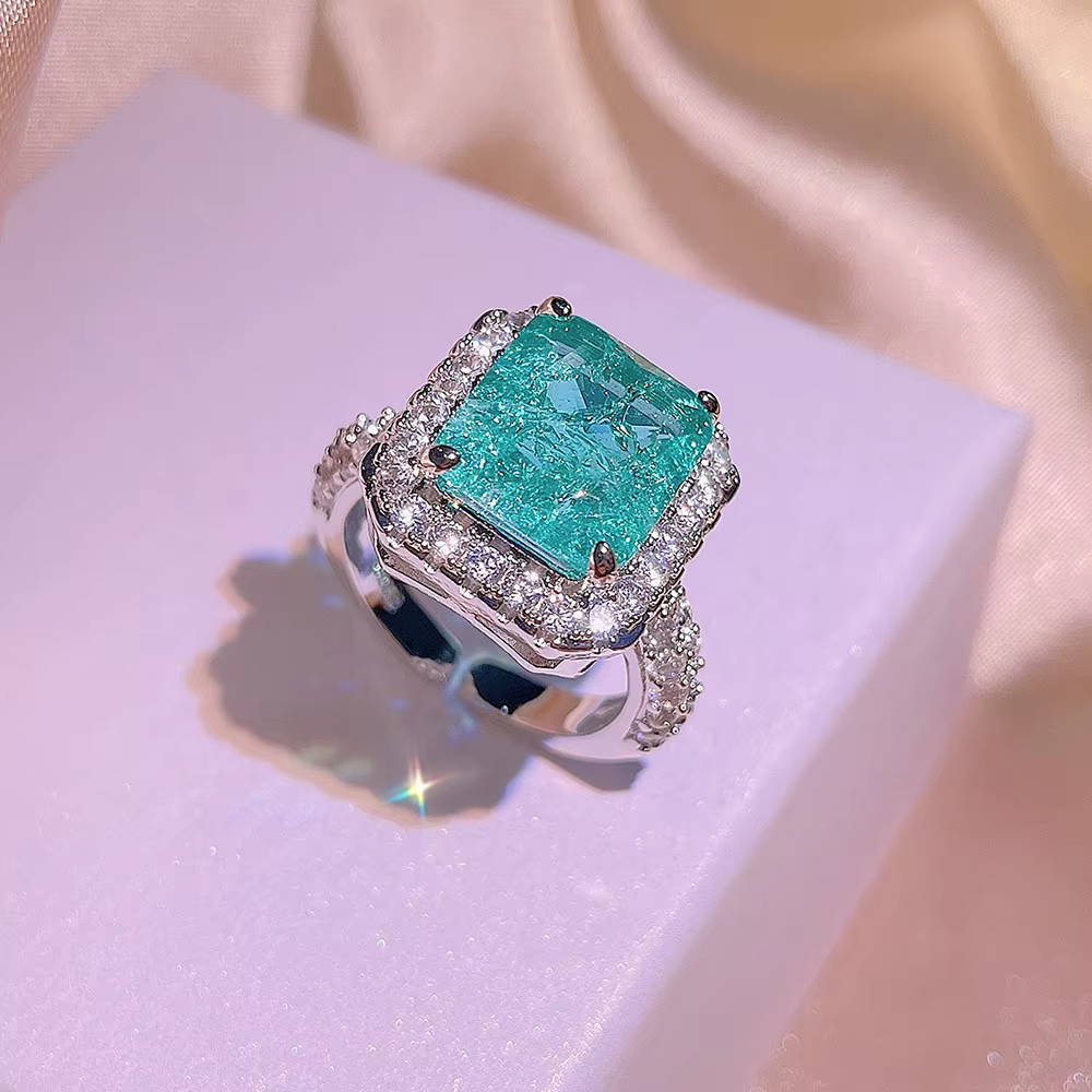 Ensemble de trois bijoux en argent 925 pour femmes, pendentif carré Paraiba émeraude, collier, boucl