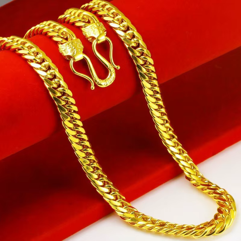 Collier plat pour homme en or véritable 999 24K, luxueux, simple et élégant, bijou en or pour homme.