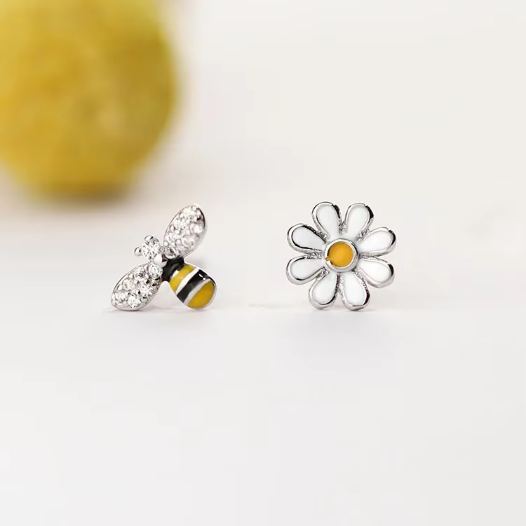 Boucles d'oreilles en argent regardé 925 véritable pour femme, fleur d'abeille, mode simple, accesso