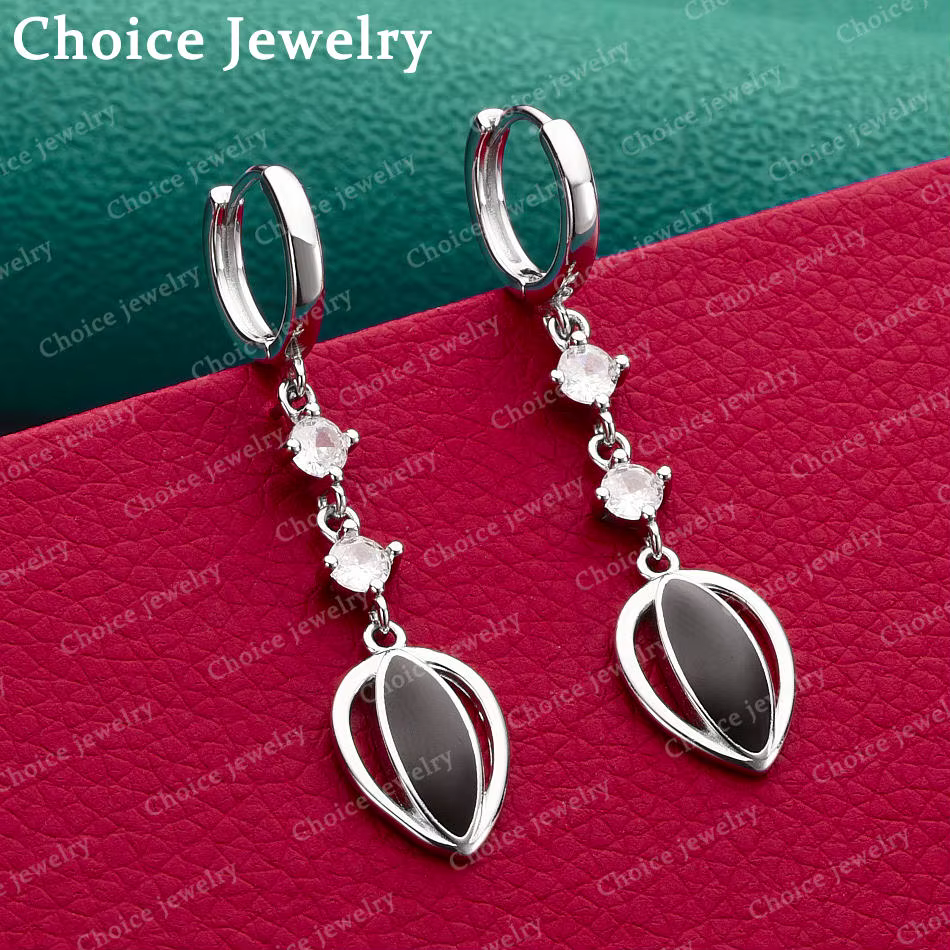 1 paire de boucles d'oreilles en argent sterling 925 avec incrustation de zircons en forme de graine