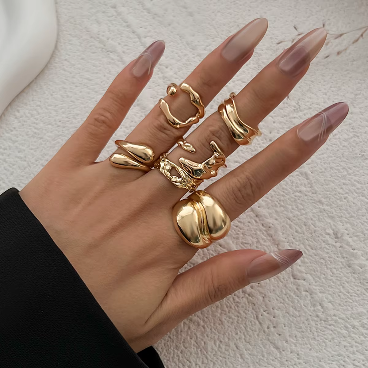 Ensemble de bagues irrégulières Vintage, 6 pièces/ensemble, anneau ouvert géométrique en métal coule