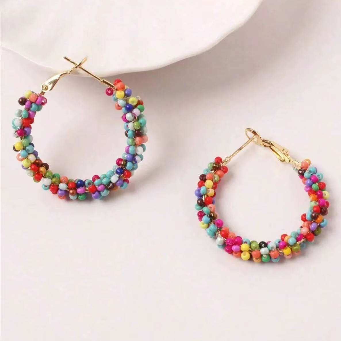 Boucles d'oreilles bohème en perles colorées pour femmes, faites à la main, Vintage, couleur or, gra
