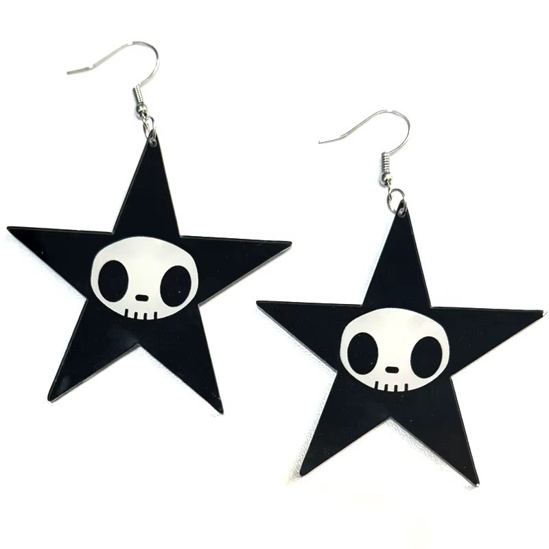 Bijoux punk, boucles d'oreilles en acrylique noires en forme de crâne et d'étoile pour femmes, esthé
