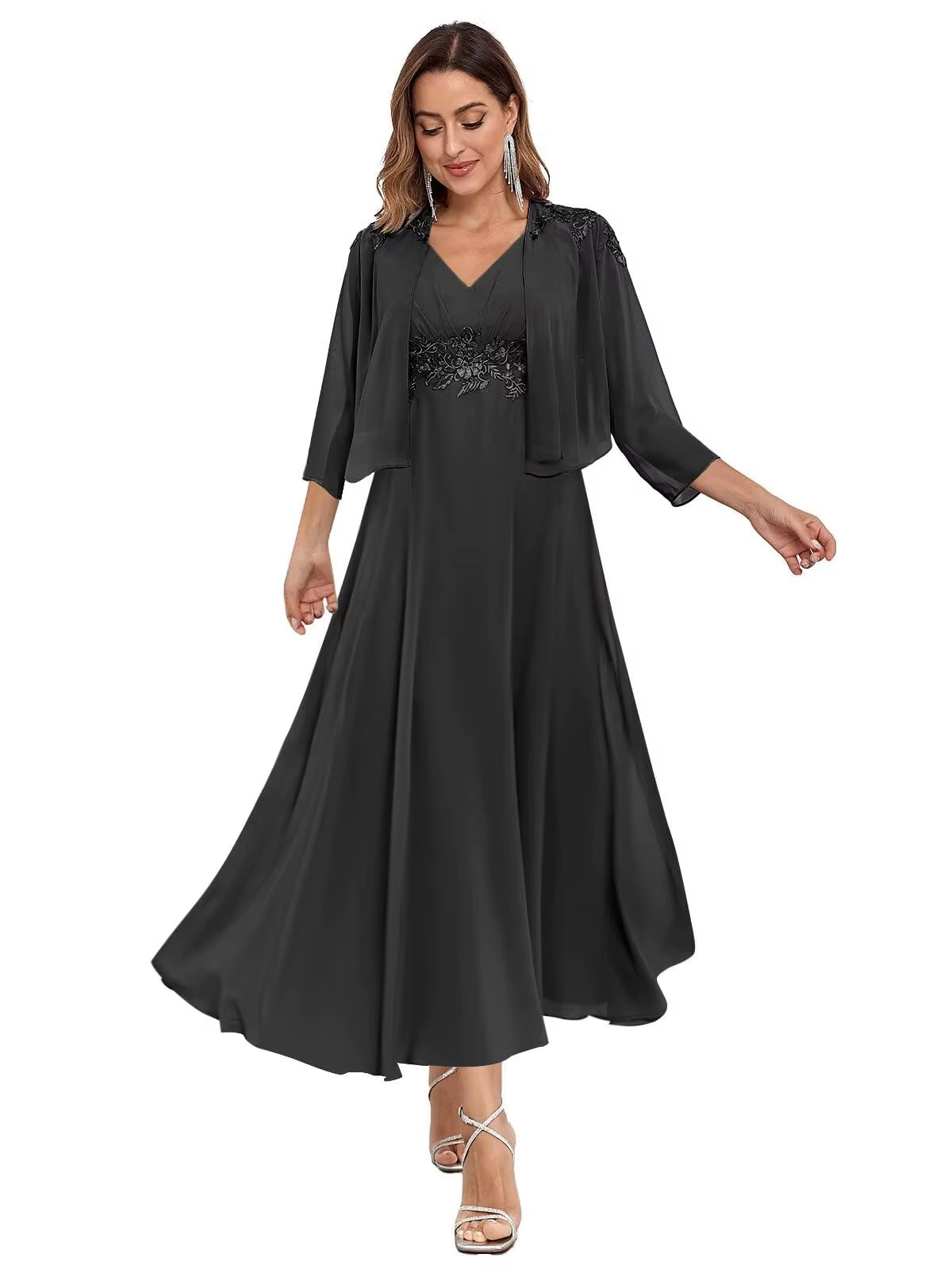Robes de mère de la mariée et du marié personnalisées en 2 pièces avec veste pour femmes, appliques 