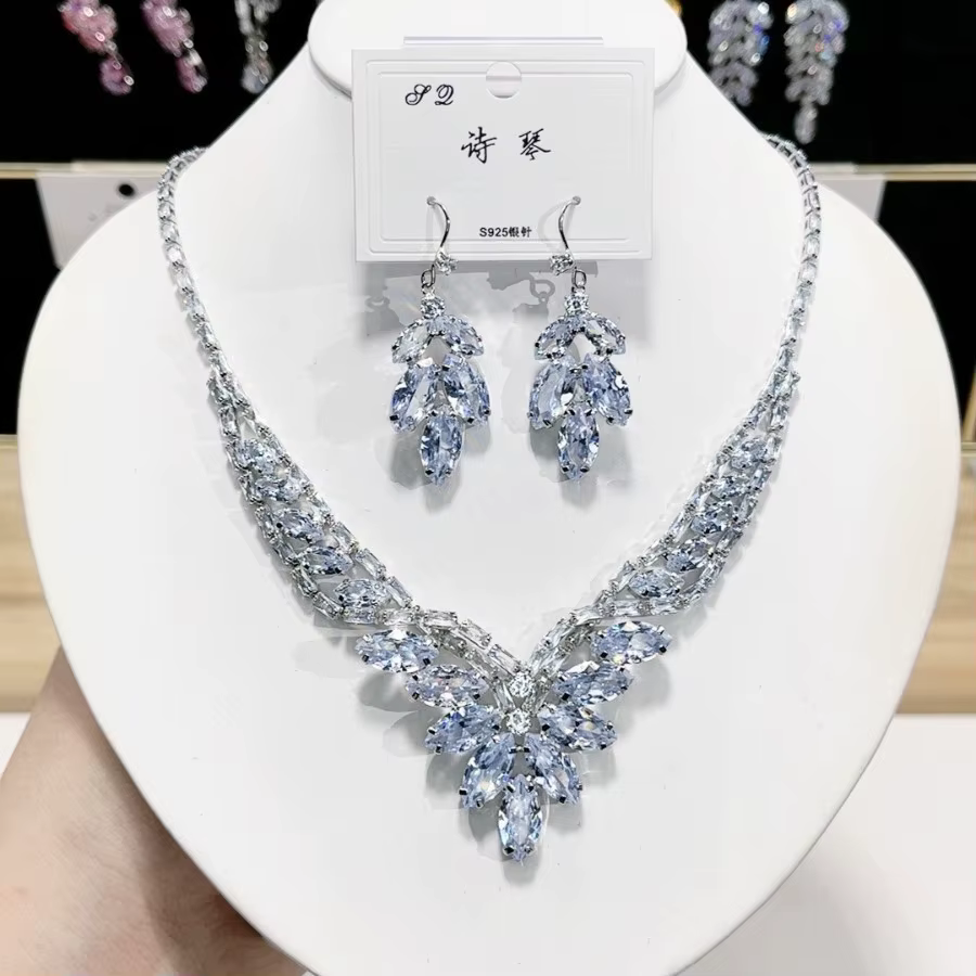 Ensemble collier et boucles d'oreilles de luxe en Zircon à la mode - Combo de bijoux élégants pour f
