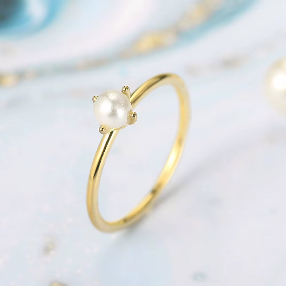 ZHOUYANG Bague Pour Femmes Délicates Mini Perle Anneau Mince Minimaliste style casual Jaune Clair Co