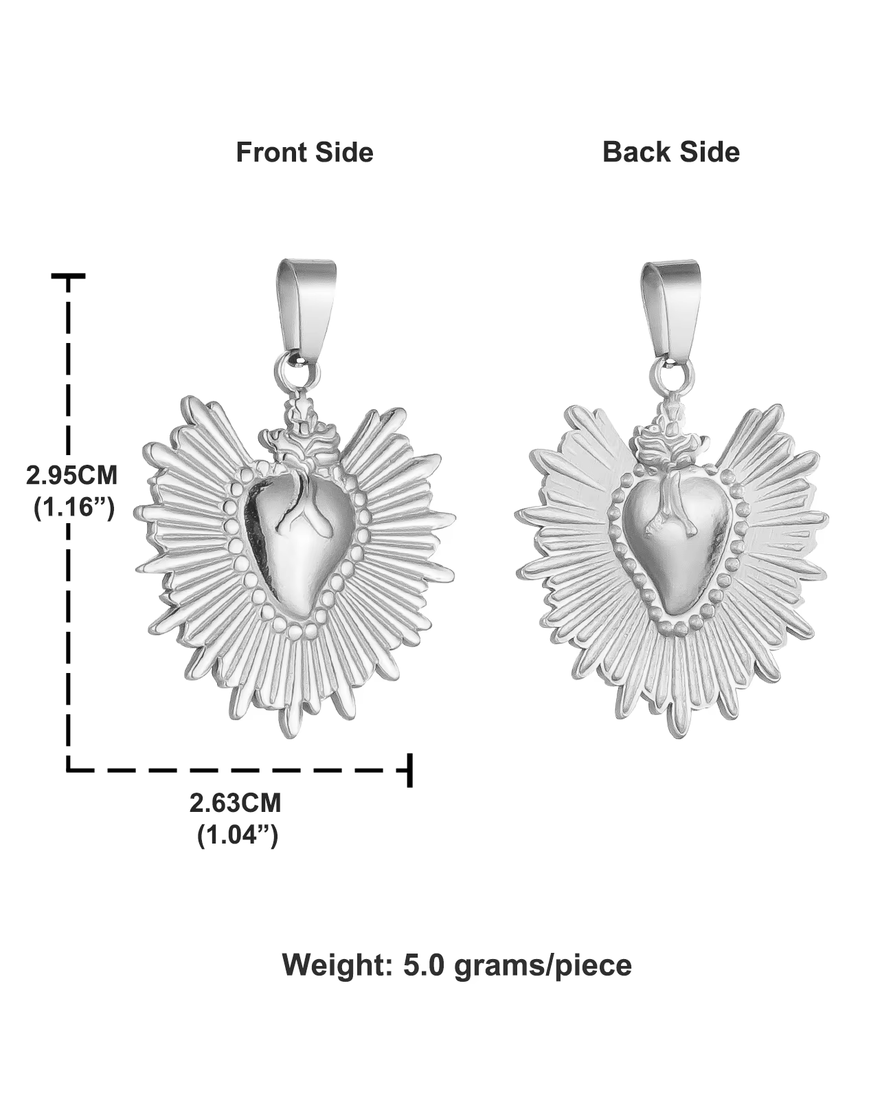 Pendentifs sacré en forme de cœur, breloques chrétiennes en acier inoxydable, médaille de cœur dévot