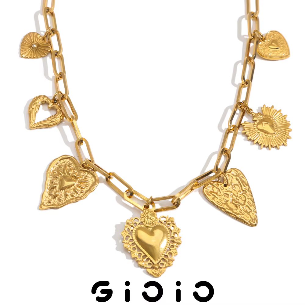 Jolivie – collier avec pendentif en forme de cœur en acier inoxydable doré pour femmes, bijoux faits