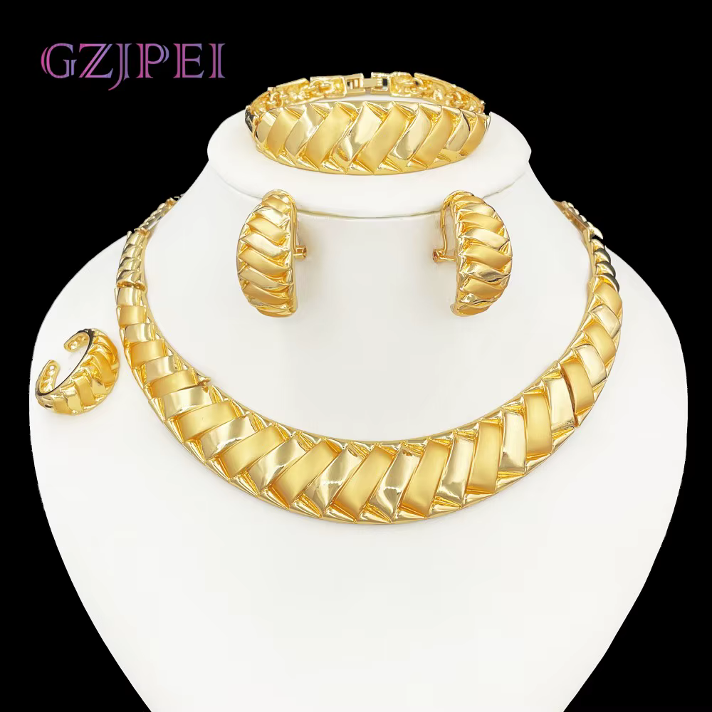 GZJPEI 2025 nouvelle mode femmes ensemble de bijoux conception géométrie irrégulière bijoux plaqué o