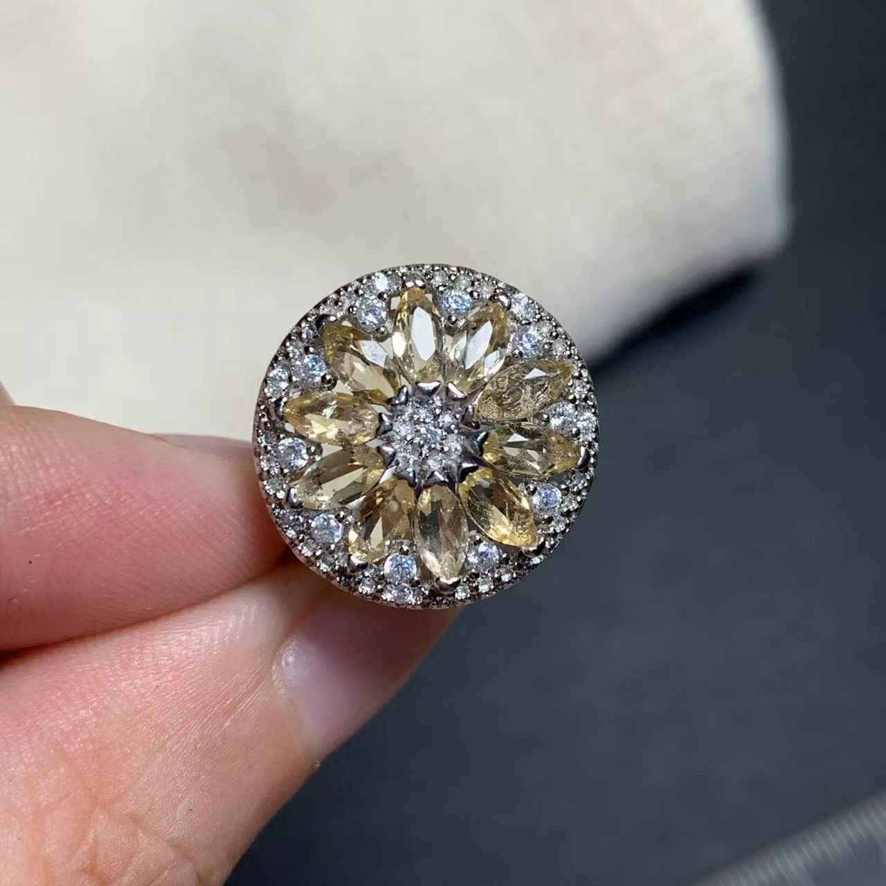 Bague en Citrine Naturelle Ajustable pour Femme, Bijou de Haute Qualité, Style Vintage, Vente en Gro
