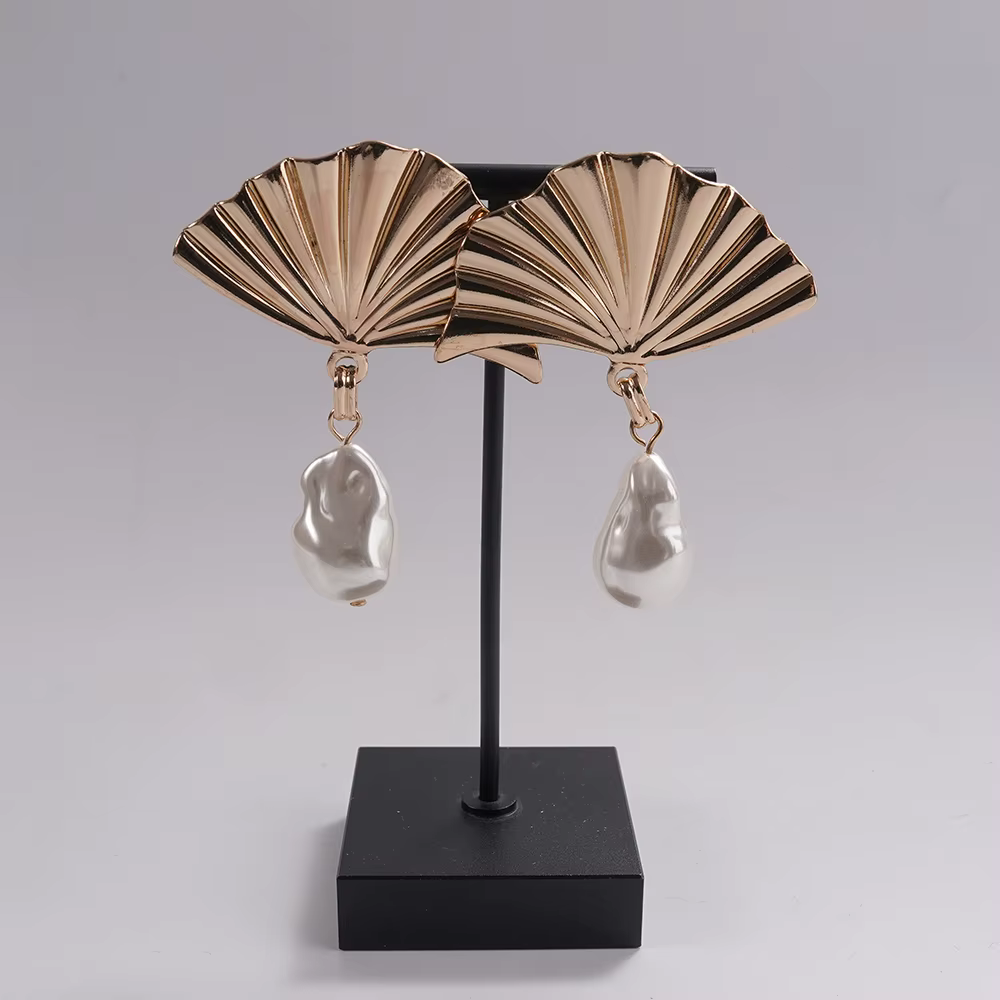 Boucles d'oreilles pendantes en perles baroques en forme d'éventail en or, bijoux de déclaration rét