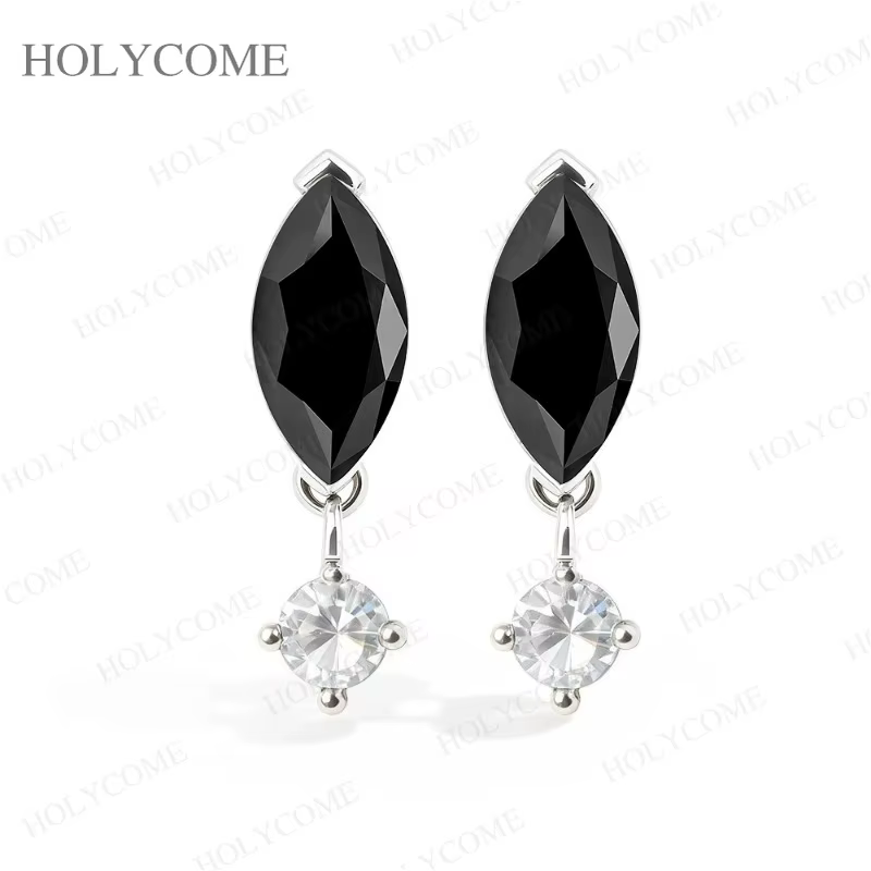 Boucles d'oreilles en moissanite taille marquise 2,4 ct, argent sterling 925, couleur D/noir/champag