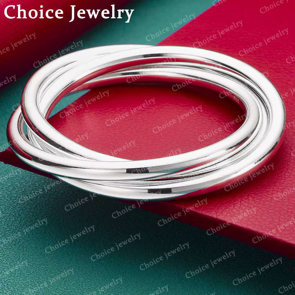 Bracelet à trois anneaux en argent Sterling 925 pour femmes, bijoux à la mode, accessoires de fête c