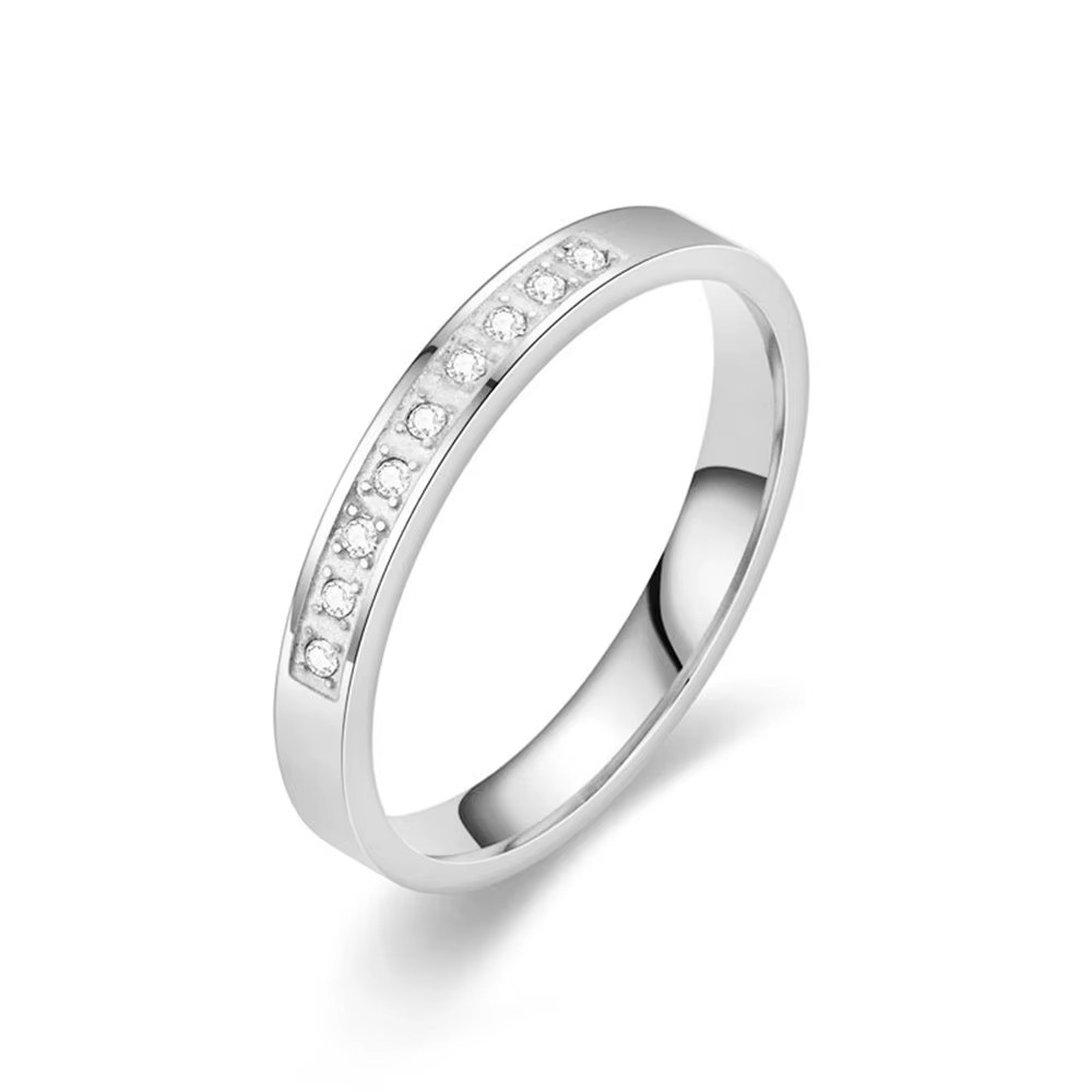 Bague en or pour femme, fine, 3 mm, couleur argent, en acier inoxydable, avec zircone, bagues de mar