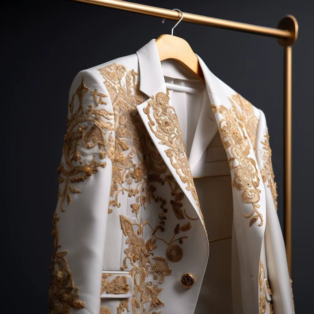 Costume de mariage pour hommes, or, broderie exquise, un manteau d'affaires, sur mesure, pour marié,