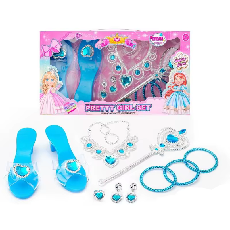 Ensemble de bijoux pour filles, chaussures en cristal, collier, couronne, boucles d'oreilles, Bracel