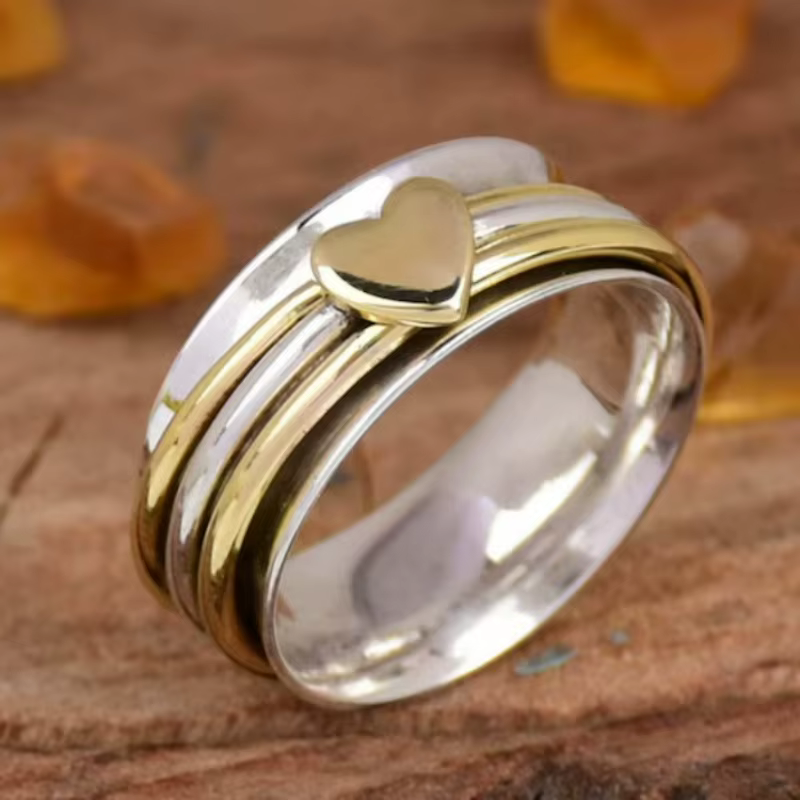 Bague de promesse romantique en forme de cœur, bande étroite, bicolore, pour femmes, pour anniversai