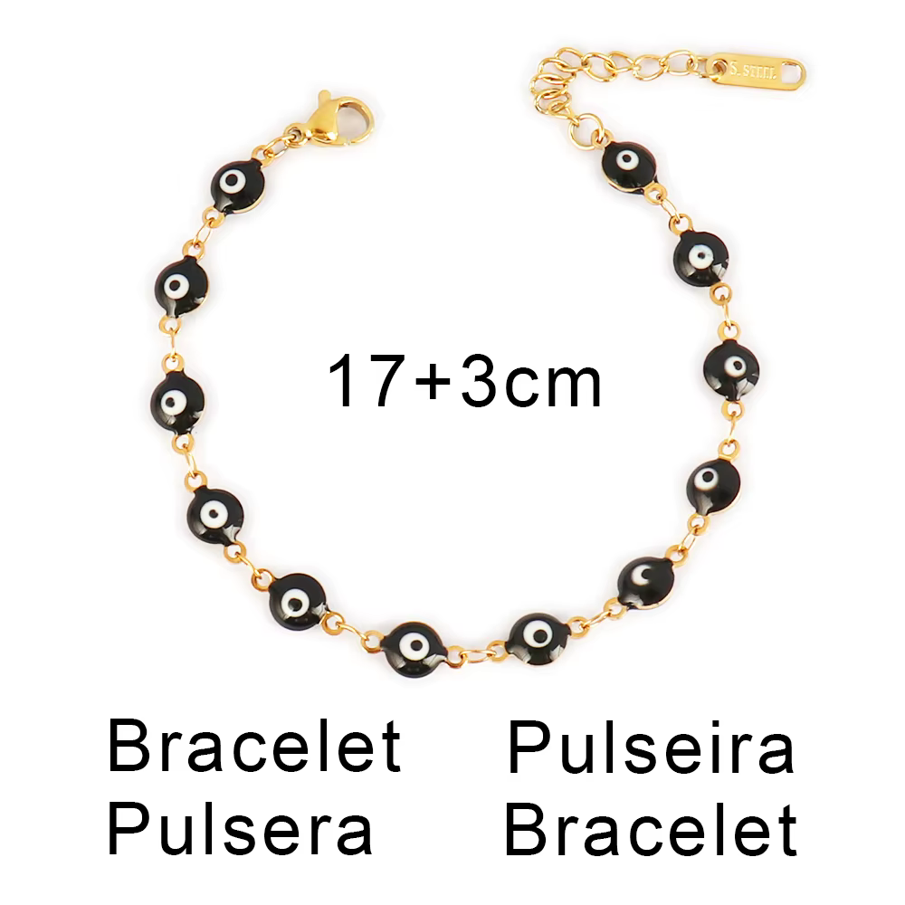 Collier en acier inoxydable 316L, couleur or, chaîne colorée contre le mauvais œil, colliers en émai