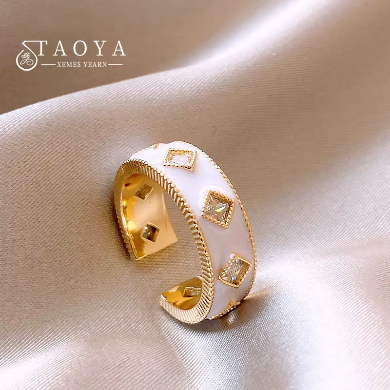 Bague Ouverte en Émail Blanc pour Femme, Bijoux Élégants, Accessoires de Luxe, pour ixde Mariage, No