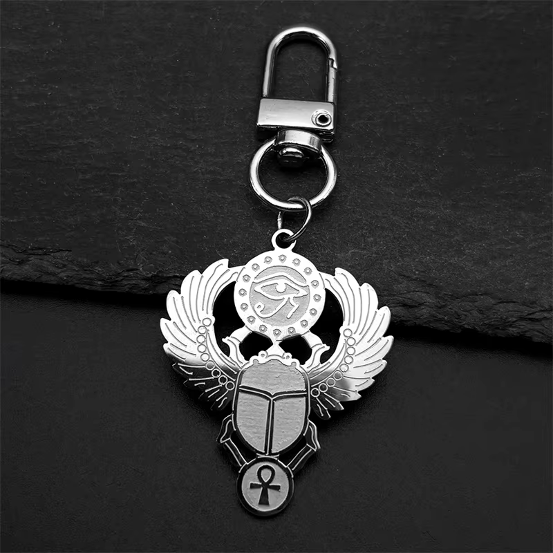Colliers avec symbole scarabée égyptien, œil de Ra Horus, en acier inoxydable, couleur or, clé de vi