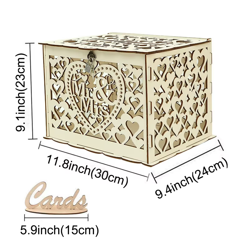 Boîte en bois évidée pour cartes de mariage, fournitures de décoration de mariage, grille à motifs b