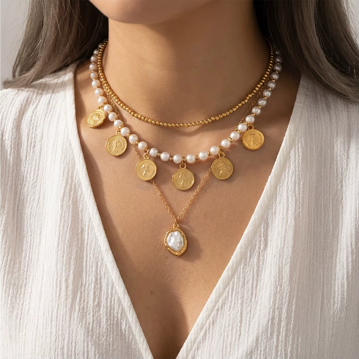 Ensemble de colliers de perles baroques d'imitation bohème pour femmes, pendentif de pièce de monnai