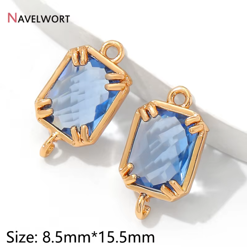 Pendentif en verre cristal plaqué or 18 carats, forme carrée, connecteur carré à double trou pour la