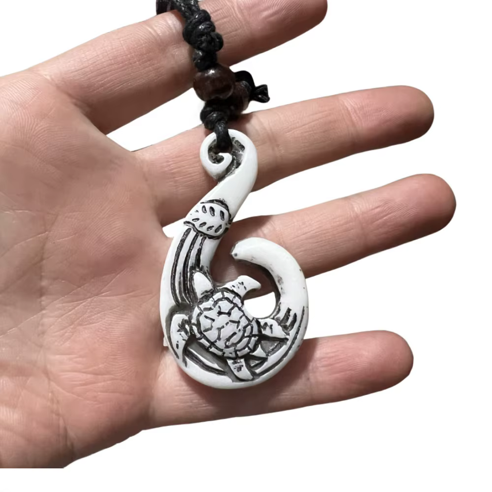 Collier pendentif crochet tortue pour hommes et femmes, style hawaïen, tour de cou crochet de poisso