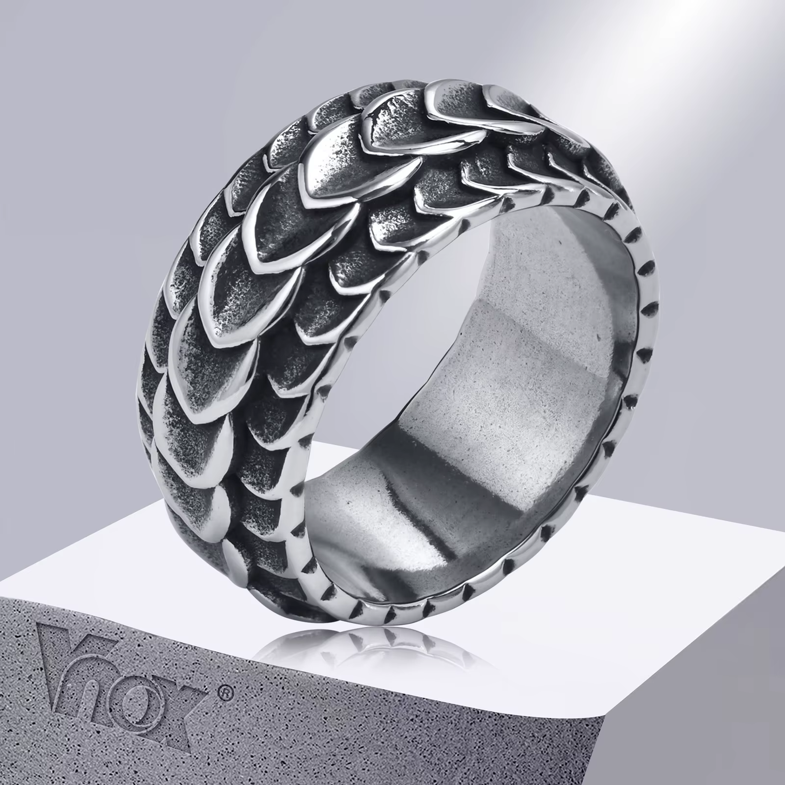 Vnox Rock Punk Viking Dragon sculpté Surface anneaux pour hommes bijoux, Vintage couleur argent acie