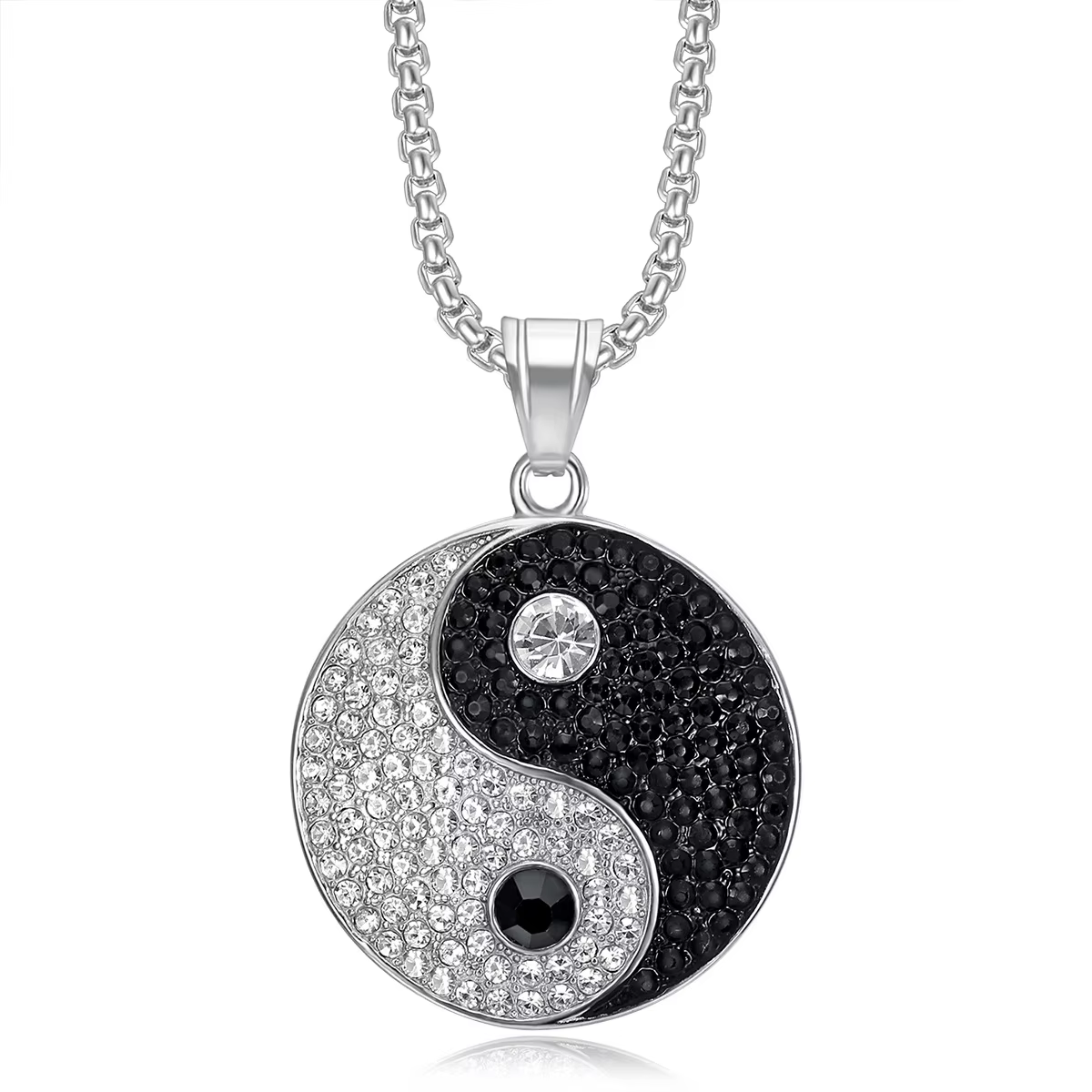 Punk glacé Bling Gossip Yin Yang pendentif or argent couleur acier inoxydable Aumlet collier rond po