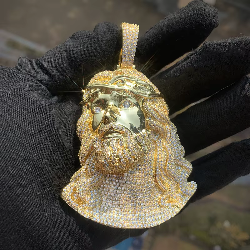 JESUS PIECE-Collier en forme de cube pour homme, bijou de style hip-hop, couleur or rose ou argent, 