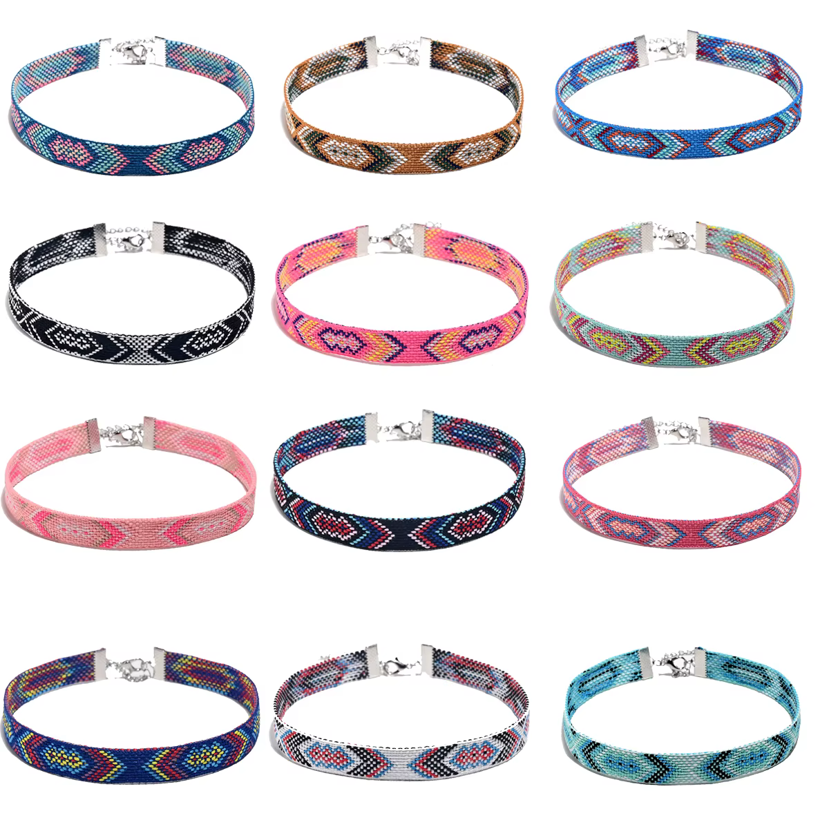 Collier ras du cou Boho en macramé tissé à la main, 12 pièces, motif géométrique à la mode, Design S