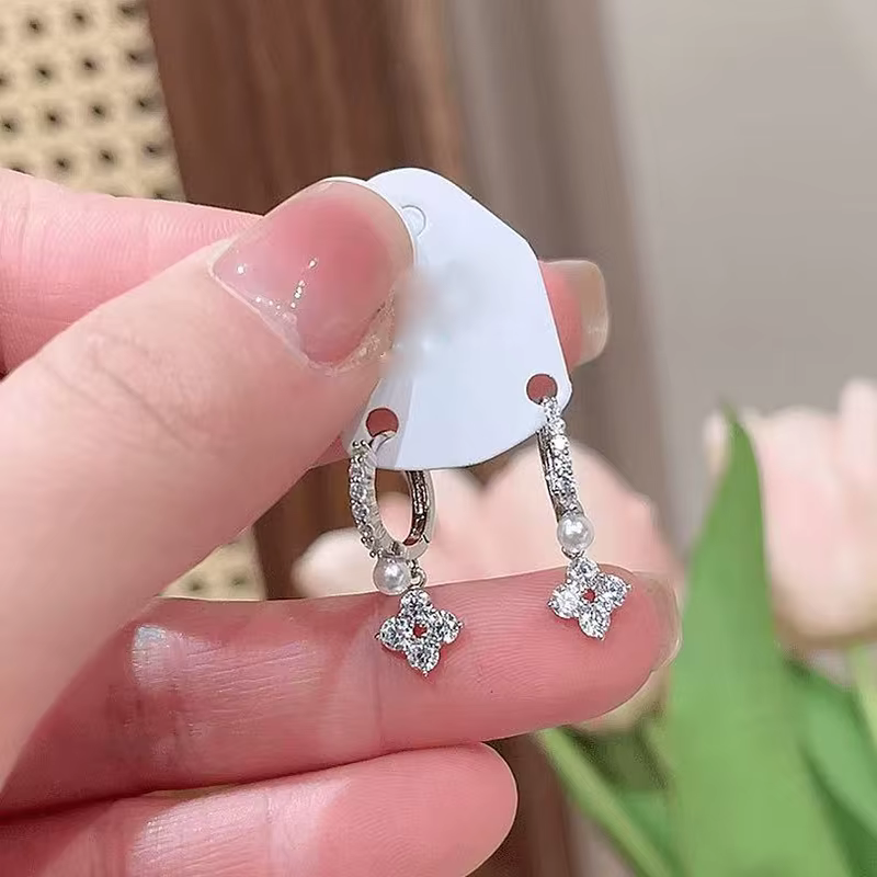 ANENJERY – boucles d'oreilles en perles pour femmes, pendentif fleur à quatre feuilles, Design de lu
