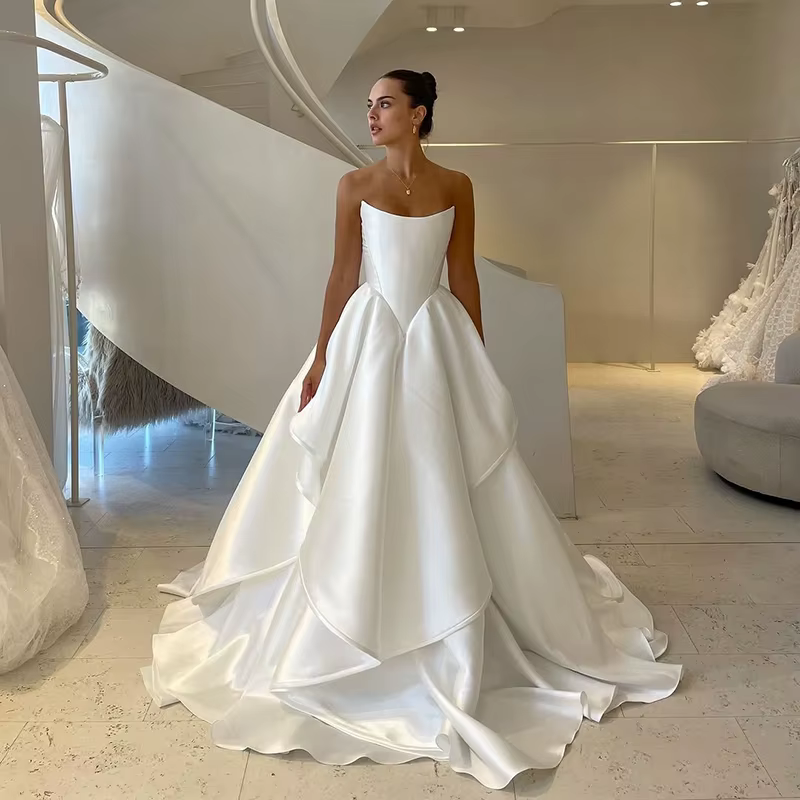 Eightree-Robes de mariée A-ligne pour femmes, sans bretelles, longueur au sol, robes de patients, so