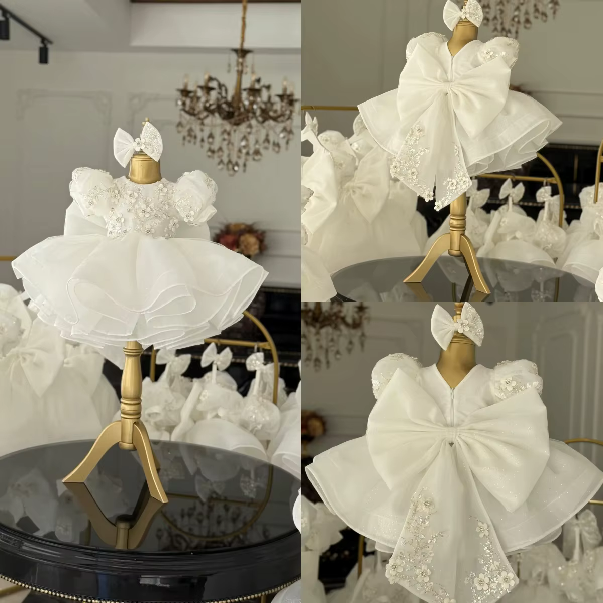 Robes de demoiselle d'honneur blanches personnalisées pour mariage, avec nœud en dentelle, manches c