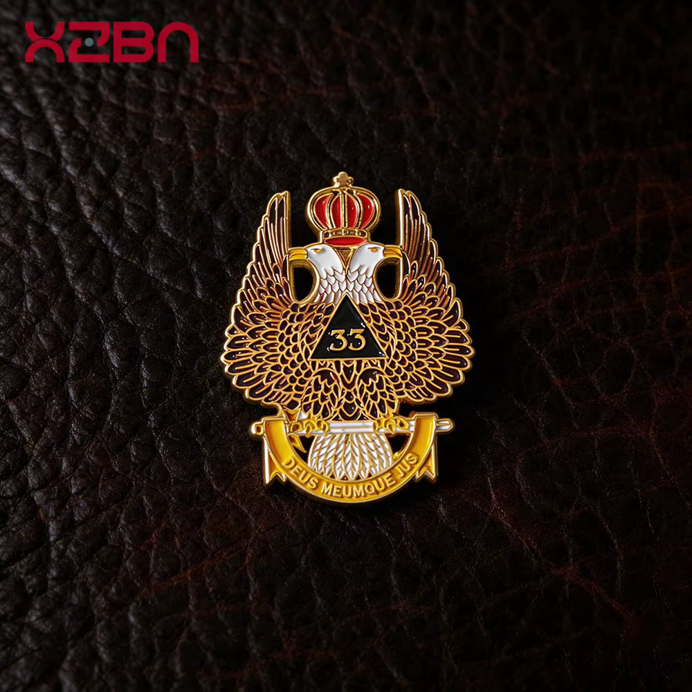 Broche Maçonnique Aigle à Double Tête, Épingle de Revers en Émail Aigle Couronné du Rite Écossais An