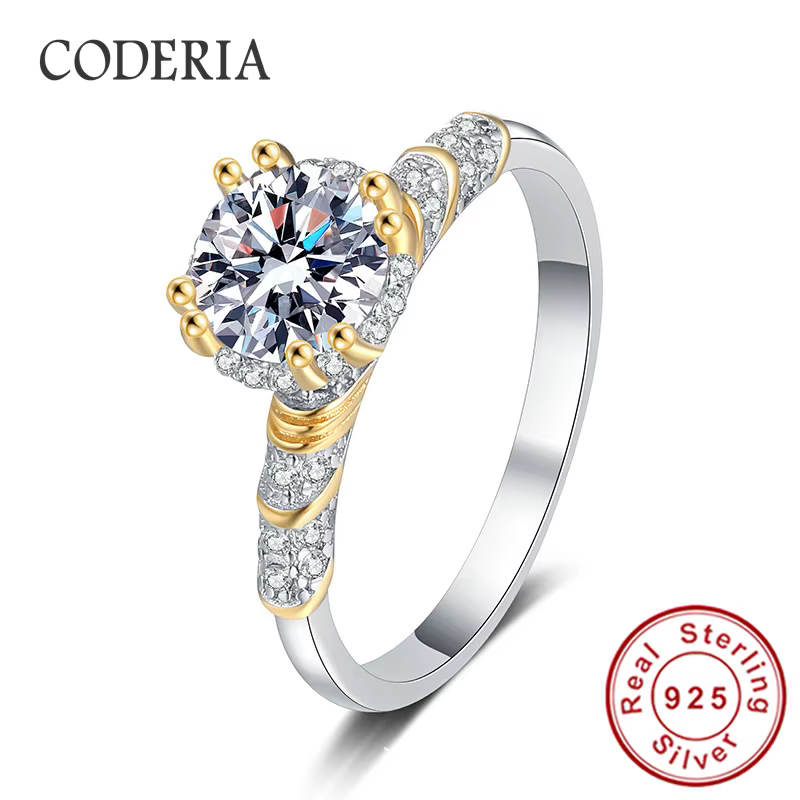 Bague de fiançailles de luxe pour femme en argent sterling 925 plaqué or 18 carats avec moissanite 1