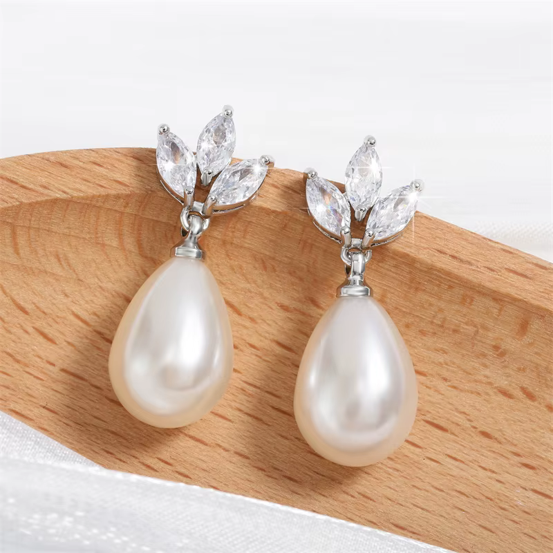 ZAKOL – boucles d'oreilles Marquise en zircone pour femmes, en pierre CZ, perles irrégulières délica