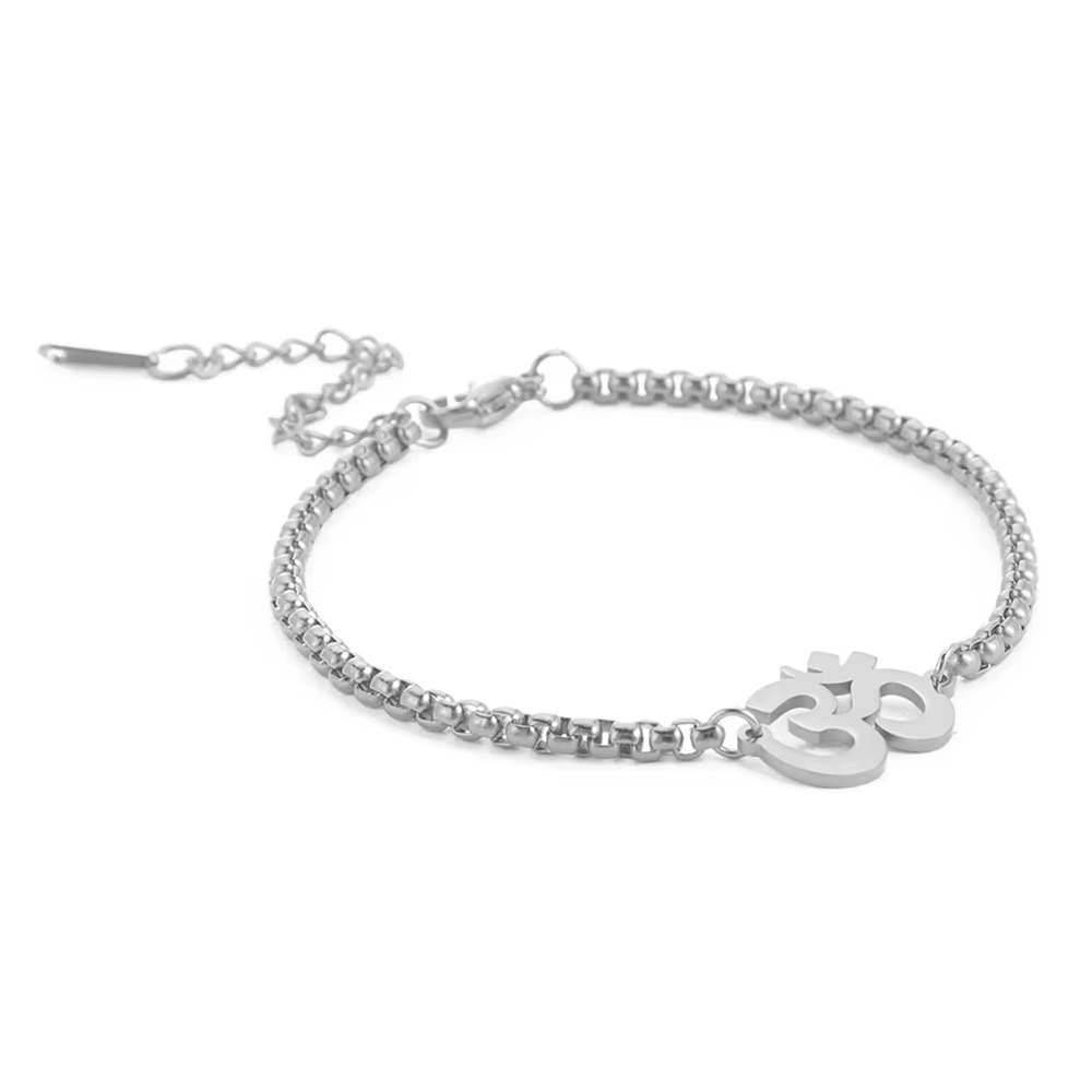 Bracelet bouddhiste en acier inoxydable, pendentif de Yoga hindou, symbole OM, pour femmes et hommes