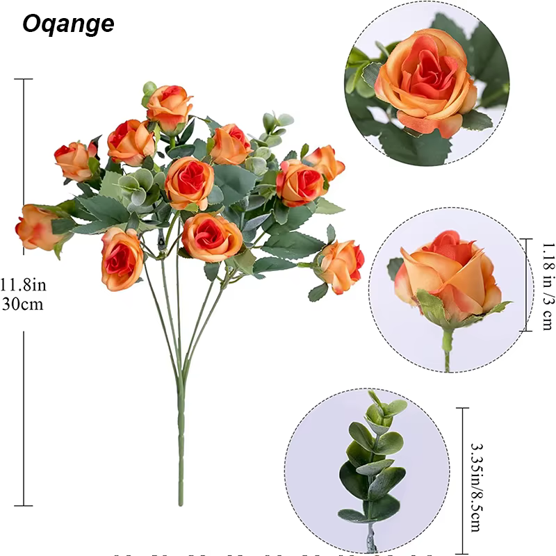 Roses artificielles d'eucalyptus blanc simulées, 11 têtes, fausses fleurs, décoration de jardin, mar