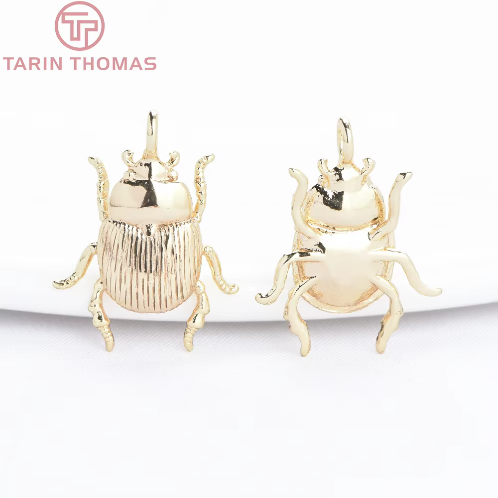 (9756) 6 pièces 13x16.5MM 24K couleur or laiton insecte coccinelle en forme de pendentifs de haute q