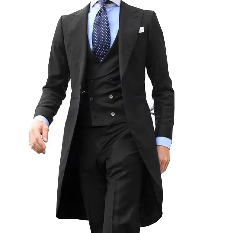Manteau Long de mariage solide pour hommes, 3 pièces, Tuxedos de marié formel pour bal de promo, cos