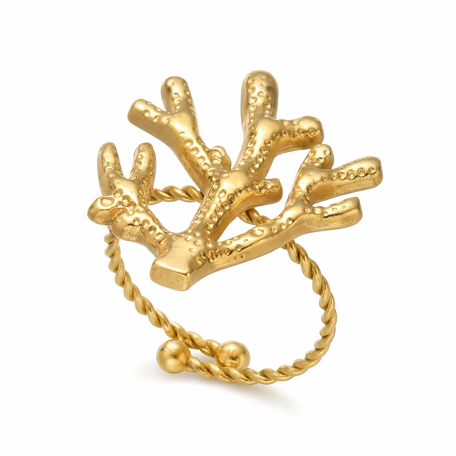 Bague Bohème en Acier Inoxydable Plaqué Or avec Arbre de Corail pour Femme, Bijou Minimaliste Irrégu
