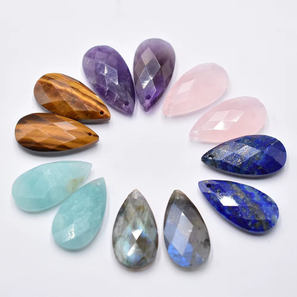 Pierre naturelle de qualité en forme de goutte d'eau, 12 pièces/lot, à facettes, pour la fabrication