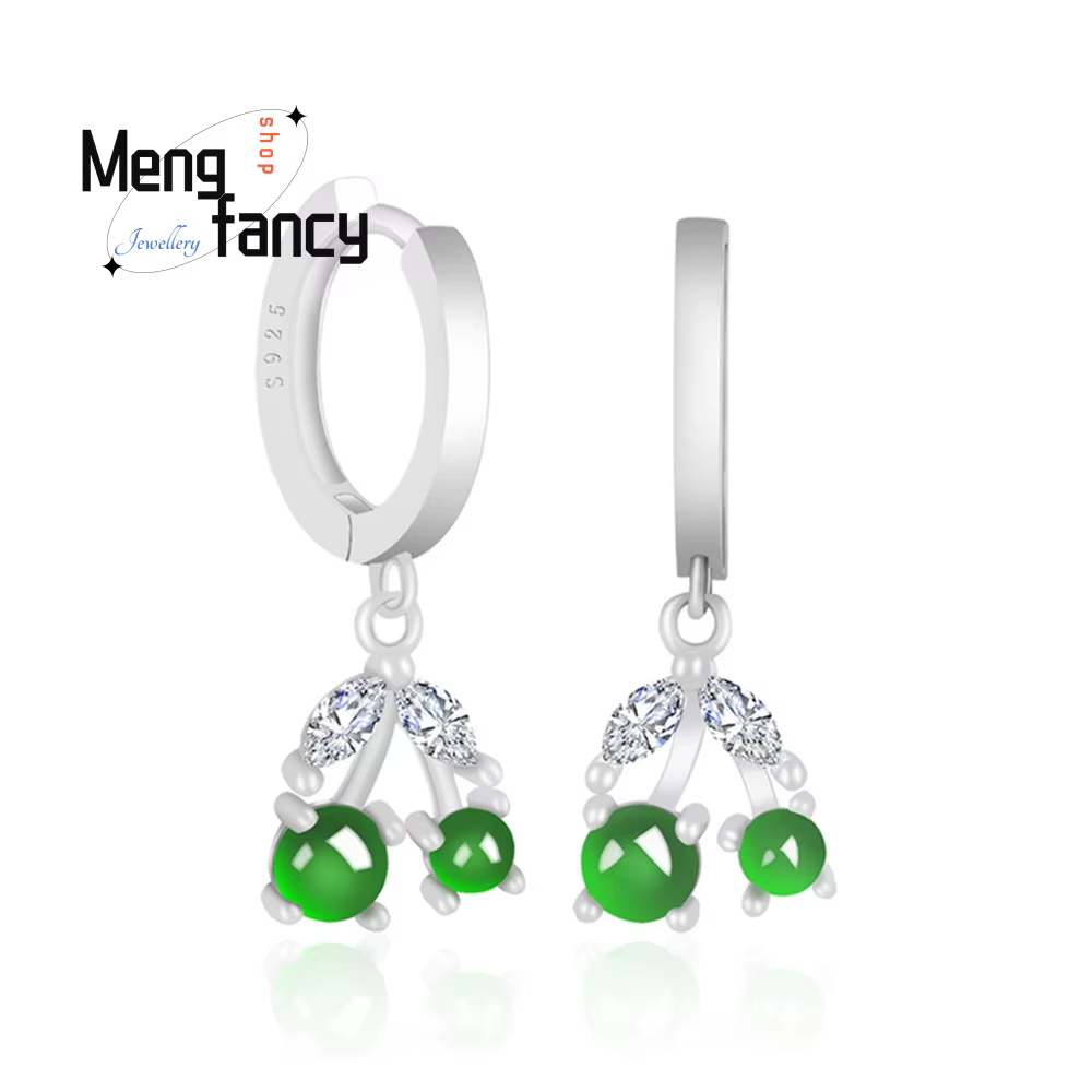 Boucles d'oreilles en argent S925 incrusté d'argent naturel A Goods, cerise Yang, glace verte, acces