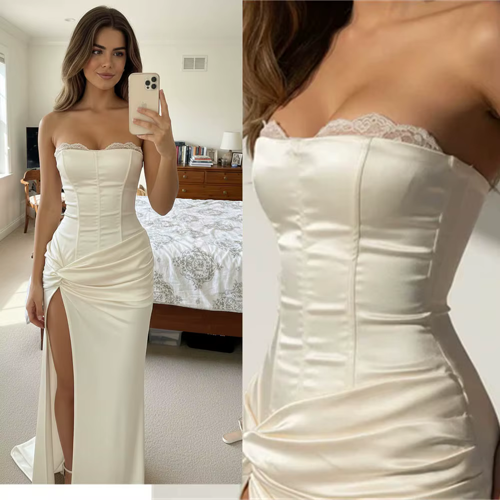 Robes de mariée simples en satin style Sweetheart avec fente latérale, sur mesure, collection 2026, 